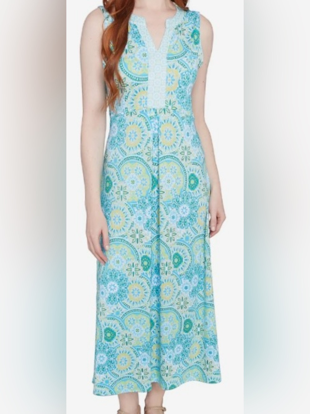 Ruby Road Petite Ocean Blue Multi Geo Blossom Print Sleeveless Dress: PM